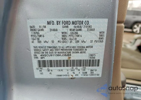 2008 Mercury Mariner from USA, damaged, VIN 4M2CU91138KJ35285